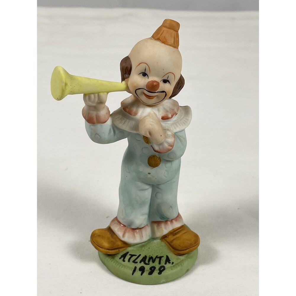 Vintage Clown Figurine with Horn Atlanta 1988 Porcelain Circus Decor Collectible